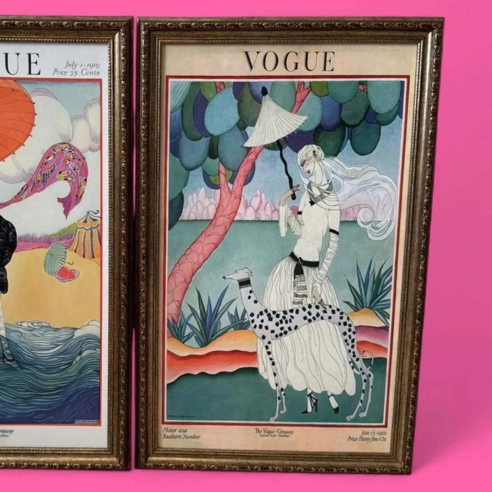 2 vintage vogue fashion magazines covers gold frame hanging wall decor art! - Picture 3 of 3